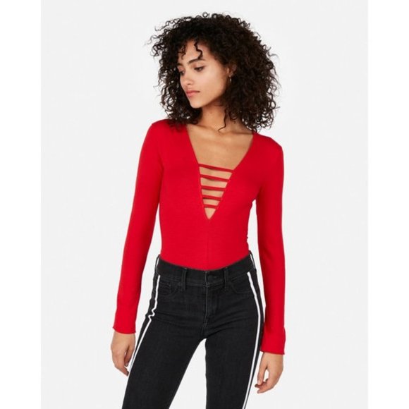 Express Tops - NWT Express Strappy V-Neck Thong Bodysuit XS